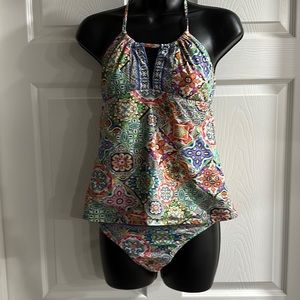 Multi colored paisley 2 piece swimsuit by Nanette Lapore.